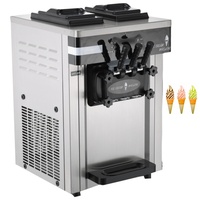 Machine à glace molle à trois saveurs en acier inoxydable avec double bac de service pour table