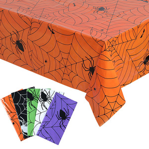 Halloween Spider Web <b>Tablecloth</b> Plastic Disposable <b>Rectangle</b> Indoor Party Decoration Orange Black Green White Purple - Product Image 1