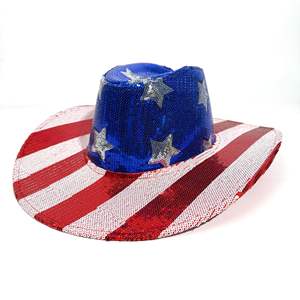 Festa dell'indipendenza americana festa nazionale cappello con bandiera da Cowboy per <span class=keywords><strong>Amazon</strong></span> rosso bianco paillettes a strisce in rilievo pentagramma estivo - Product Image 1