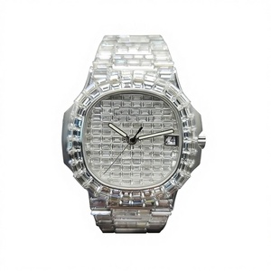 Reloj Mecánico Automático Multifuncional de Alta Calidad con Cristal y Brazalete de Acero Inoxidable Personalizado con Moissanita y Diamantes - Product Image 1