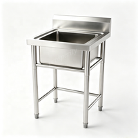 Wastafel Dapur Stainless Steel Premium Single Bowl dengan Meja Kerja Terintegrasi untuk Toko Daging Pasar Makanan Laut