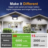 Lámpara de Seguridad LED para Exteriores con Energía Solar Monocristalina ABS, IP65, Control Remoto, 3 Cabezales, Sensor de Movimiento, Gran Angular de 270°