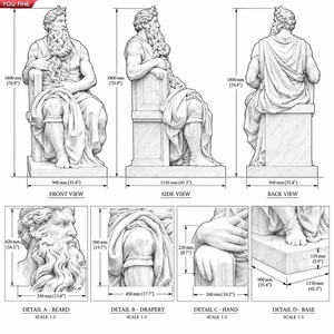 YOUFINE Berühmte Klassische Lebensgroße Weiße Marmor-Statue des Propheten Moses für Villa, Garten, Seminar und Theologische Schulen - Product Image 4