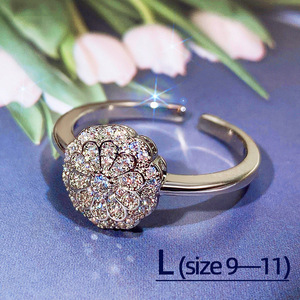 Anello Cocktail con Fiore di Cristallo, Placcato in Rodio, Argento 925, Incastonatura a Pavé, Taglia L (9-11) per Donna, Gioiello da Festa - Product Image 1