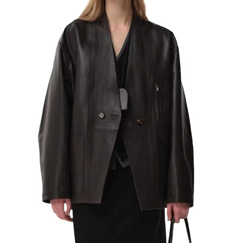 4183 New Trending Womens Fashion Genuine Leather Suit Coat Casual Style Vegetable Tanned Sheepskin Leather Coat for Ladies