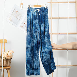 Nuovo modello estivo leggero a vita alta drappeggiato colorato con stampa arruffata <span class=keywords><strong>pantaloni</strong></span> Casual lunghi fino al pavimento Tie-Dye <span class=keywords><strong>pantaloni</strong></span> larghi donna - Product Image 3