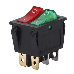 Switch Rocker KCD4 6 Pins on-off 6A\20A silver point black base red button with LED