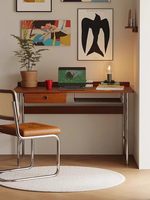 Bureau en bois massif de style vintage du milieu du siècle, taille compacte, bureau minimaliste d'inspiration japonaise pour la maison, le bureau ou l'étude