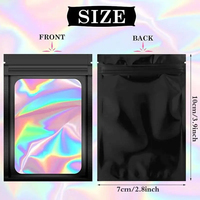 Sac holographique à fermeture éclair en feuille d'aluminium avec fenêtre transparente Petit sac refermable en plastique Mylar avec trou