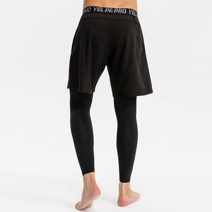 透气快干4向弹力中腰实心2合1男士跑步健身短裤配紧身裤 - Product Image 2