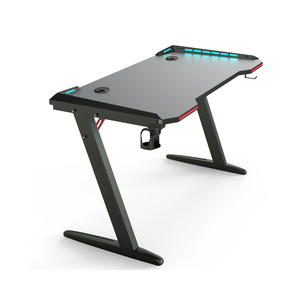 Escritorio para Juegos de PC Grande en Forma de Z con Luces LED RGB, Superficie de Fibra de Carbono y Madera, Nuevo Escritorio para Juegos de Computadora para Gamers - Product Image 1
