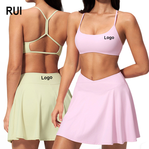 RUIQUWIN Women 2 Piece Yoga Set Crisscross Back Sports Bra High Waist <b>Skirt</b> Solid Color Quick Dry Moisture Wicking Workout Wear - Product Image 1