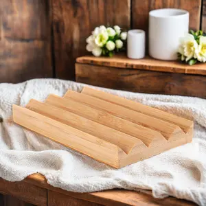 Grosir kotak sabun bergelombang bambu portabel baru pemegang baki sabun bambu pengering piring diri