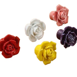 Rose Flower Handles Cabinet Ceramic <strong>Knobs</strong> Flowers Kitchen Handles Dresser Closet Kids <strong>Bedroom</strong> Furniture 5 Colors 7A0499 - Product Image 1