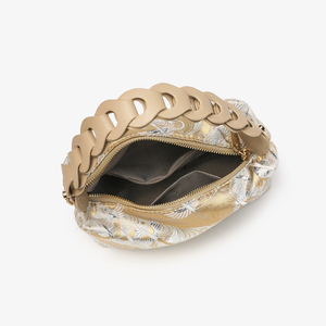 Sac fourre-tout en satin jacquard pour femme avec broderie dorée, fermeture à cordon souple, logo personnalisé, sac à main pour femme - Product Image 6