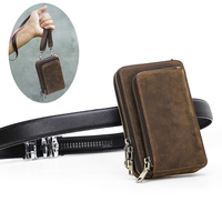Sac de téléphone en cuir vintage multi-zippé en cuir Crazy Horse, sac à bandoulière artisanal en cuir pour homme