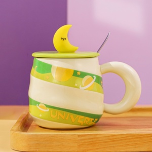 Cartoon Creative 400ml Coffee <b>Cup</b> Moon Planet Pattern Cute <b>Ceramic</b> Mug Gift <b>Cup</b> Wholesale <b>Ceramic</b> Coffee Mug with Lid - Product Image 5