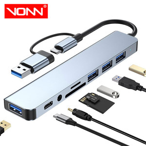 جودة متعددة المنافذ <span class=keywords><strong>USB</strong></span> محور سبائك الألومنيوم 8 في 1 محول OTG الخائن 8 في 1 محطة لرسو السفن لأجهزة الكمبيوتر المحمول الهاتف الذكي - Product Image 1