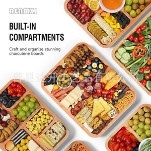 Bandeja de madera para delicatessen con tapa transparente, tabla de quesos con múltiples compartimentos para fiestas y uso en escritorio. - Product Image 3