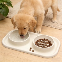 Accessoires pour chiens de compagnie en gros : Gamelle double de luxe en silicone et acier inoxydable pour alimentation lente