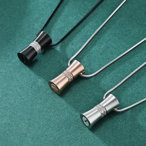 Perhiasan baja tahan karat kalung liontin kotak abu emas mawar hitam dengan kalung kremasi guci kenang-kenangan batu CZ - Product Image 1