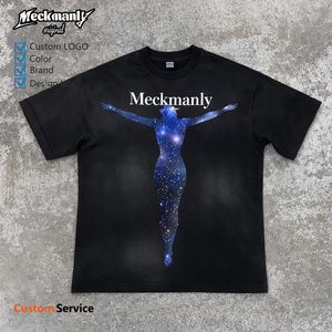 T-shirt à manches courtes noir pour homme Meckmanly avec imprimé ange, coupe classique, style streetwear, col rond, tissu jersey en coton - Product Image 5
