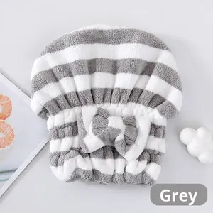 Bonnet de séchage des cheveux en polaire corail rayé, serviette de bain épaisse et mignonne avec absorption rapide, bandeau pour la tête pour la maison ou les voyages - Product Image 2
