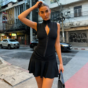 Dark Punk Style <b>Button</b> Front Natural Waist Eco-Friendly Breathable Dress for Women Fashion Streetwear Black Ruched Sleeveless - Product Image 4