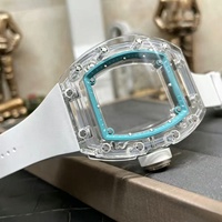 Montre mécanique pour homme personnalisée 35-01, boîtier transparent en cristal amélioré, cadran squelette, bracelet en caoutchouc, cadeau pour homme