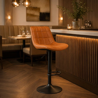 JOHOOFURNITURE Tabouret de bar ergonomique réglable en similicuir PU marron à dossier grillagé, fabriqué en Chine