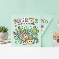 Cartes de remerciement vert menthe pour plantes succulentes et cactus, personnalisables en gros avec logo OEM ODM, pour les amateurs de plantes, avec insert d'emballage