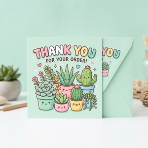Tarjetas de Agradecimiento con Cactus y Suculentas Verde Menta, Personalizadas con Logotipo, OEM, ODM, para Amantes de Plantas Botánicas, con Inserto Decorativo - Product Image 1