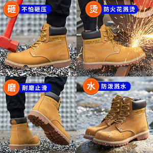 Stivali da Lavoro Gialli da Uomo con Punta in Acciaio, Stivaletti in Vera Pelle Fatti a Mano di Alta Qualità, Impermeabili, Stile Retrò, Scarpe da Escursionismo Outdoor - Product Image 5