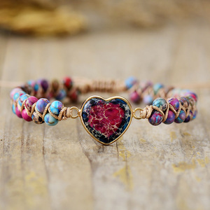Hot Selling Trendy Unisex Chakra Stone Adjustable Braided Macrame <b>Bracelet</b> with Rainbow Heart <b>Beads</b> for LGBTQ Pride - Product Image 4