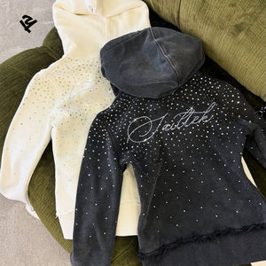 Sudadera con capucha corta con cremallera y logotipo personalizado de pedrería para mujer, estilo streetwear, de alta calidad, ropa Y2K, corte holgado - Product Image 1