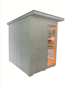 Moderna Cabina de Sauna de Madera para Exteriores con Calefacción Eléctrica, Diseño de Madera Sólida, Estilo Escandinavo con Puerta de Vidrio y Taburete de Madera - Product Image 5
