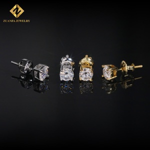 RTS Local Warehouse Hip Hop Jewelry Iced Out Screw Back Round Ear <b>Studs</b> VVS Moissanite Diamond 925 <b>Sterling</b> <b>Silver</b> <b>Stud</b> <b>Earrings</b> - Product Image 5