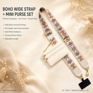 Correa de teléfono bordada estilo bohemio, cordón ajustable <span class=keywords><strong>para</strong></span> llevar cruzado con bolsa de doble cremallera, accesorios dorados, correa <span class=keywords><strong>para</strong></span> teléfono 105-145 - Product Image 1