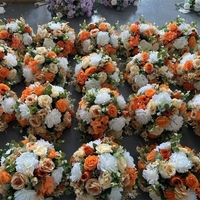 Boule de fleurs artificielle demi-sphère bordeaux et orange brûlé de 35 cm x 40 cm, centre de table de mariage, décoration florale d'automne