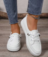Baskets basses pour femmes - Chaussures décontractées à plateforme plate avec lacets élastiques