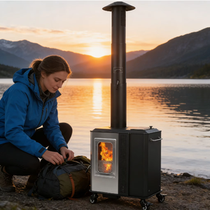 Chauffage à granulés d'extérieur, chauffage à granulés mobile portable pour patio, cour, camping, espace de vie en plein air - Product Image 5