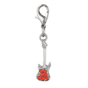 Colgante de guitarra plateado con piedras rojas para llaveros y bolsos - Product Image 1