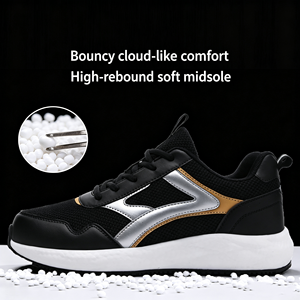 Baskets noires en maille respirantes pour hommes, avec semelle intermédiaire épaisse blanche, motif ondulé et accent marron, chaussures de marche décontractées confortables et antidérapantes, vente en gros - Product Image 6