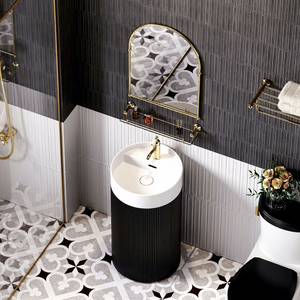Mueble <span class=keywords><strong>de</strong></span> <span class=keywords><strong>Baño</strong></span> Moderno <span class=keywords><strong>de</strong></span> Estilo Francés Retro con Lavabo Pedestal <span class=keywords><strong>de</strong></span> Cerámica Integrado <span class=keywords><strong>de</strong></span> un Solo Orificio, en Forma <span class=keywords><strong>de</strong></span> <span class=keywords><strong>Columna</strong></span>, para Espacios Pequeños - Product Image 4