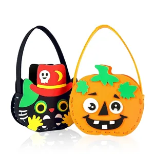 Saco de doces para Halloween, cesta de feltro para armazenamento de abóboras, lanterna, mini cesta para crianças, bolsa de doces, sacola de feltro para crianças, pano para presentes