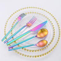 Ensemble de couverts modernes en or mat, 5 pièces, manche carré, acier inoxydable, finition satinée, pour mariage et fête