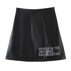 รันฉี เอไลน์กระโปรงหนัง PU เอวสูงสีดำขนาดบวกฤดูใบไม้ร่วงฤดูหนาวสั้นกระโปรงผู้หญิงกระชับรูปร่าง N7792 - Product Image 1