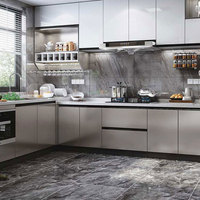 Armoire de cuisine avec espace pour micro-ondes et cuisinière, armoires de cuisine petites en forme de L pour appartement