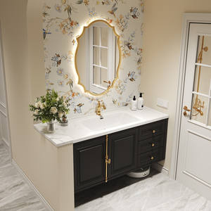Middle ancient style bathroom cabinet with black solid wood sink and intelligent <b>mirror</b> cabinet storage integrated - Product Image 4