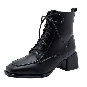2026 New Chunky Heel <b>Boots</b> for Women Square Toe Ankle <b>Boots</b> Lace-Up Height Increasing Short <b>Boots</b> British Style - Product Image 5